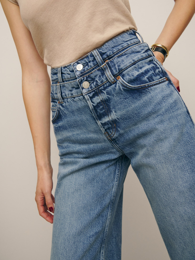 Reformation Cary Double Waistband High Rise Slouchy Wide Leg Jeans In Rainy