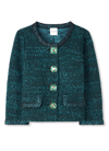 St John Metallic-trim Jewel-button Italian Slub Tweed Jacket In Dark Teal/black Multi