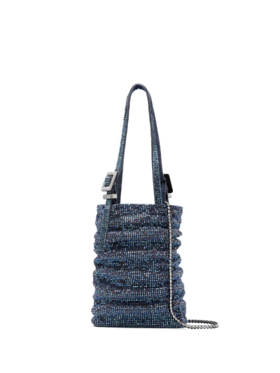 Benedetta Bruzziches Rhinestone-embellished Ruched Mini Bag In Blue