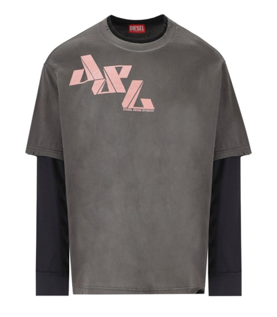Diesel Distressed Layered Long-sleeve T-shirt In Grey
