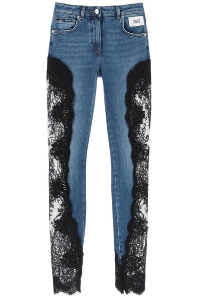 Dolce & Gabbana Slim Fit Jeans With Lace Inserts In Multicolor