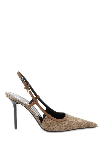 Versace Allover Slingback Pumps In Beige