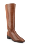 Journee Collection Wide Width Wide Calf Womens Londyn Tru Comfort Foam Stacked Block Heel Square Toe Boots In Cognac