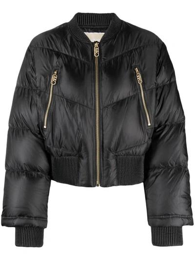 Michael Michael Kors Satin Quilted Bomber Jacket In Black