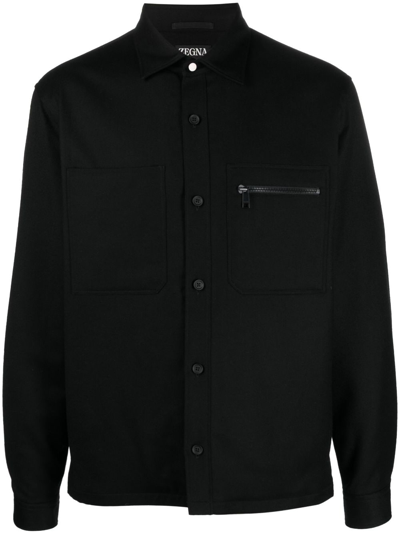 Zegna Button-up Wool Shirt Jacket In Black