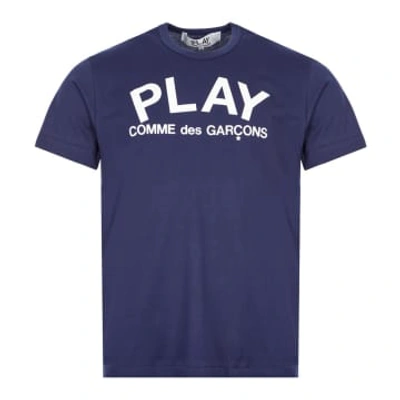 Comme Des Garçons Play Text Logo T-shirt In Blue