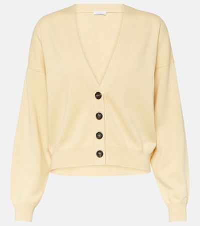 Brunello Cucinelli Embellished Cashmere Cardigan In Yellow