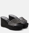 RENÉ CAOVILLA EMBELLISHED SUEDE PLATFORM SLIDES