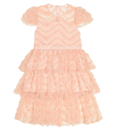 Self-portrait Kids' Sequined Tiered Dress In Pink