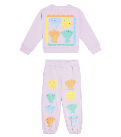 Stella Mccartney Kids' Printed Cotton Fleece Sweatshirt And Shorts Set In Purple