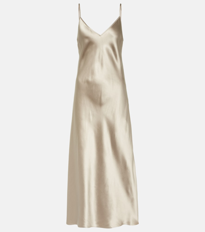 Joseph Clea V-neck Silk Satin Slip Dress In Beige