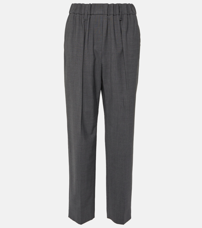 Brunello Cucinelli Mid-rise Wool-blend Straight Trousers In Grey