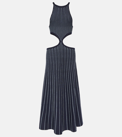 Gabriela Hearst Tam Striped Cutout Wool And Silk Maxi Dress In Dark Navy W Bordeaux Tipping
