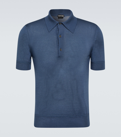 Tom Ford 羊绒真丝polo衫 In Blue