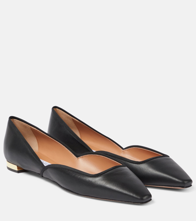 Aquazzura Maia Leather Ballet Flats In Black