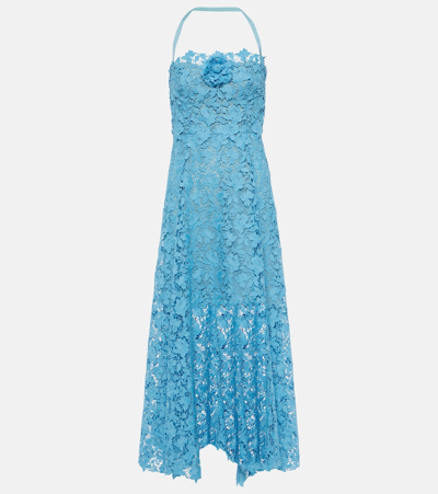 Oscar De La Renta Floral-appliqué Guipure Lace Gown In Blue