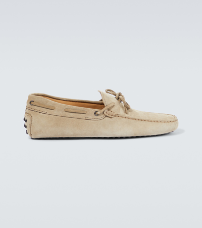 Tod's Gommino Suede Driving Shoes In Beige