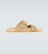 Brunello Cucinelli Men's Beige Suede Leather Sandals With Decorative Buckle Detail In Brown