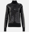 Joseph Sequinned Wool-blend Jersey High-neck Sweater In Black