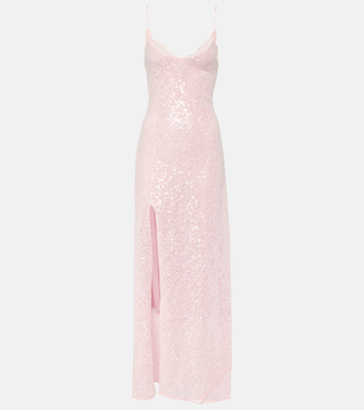 Staud Kezia Lace-trimmed Sequined Slip Dress In Pink