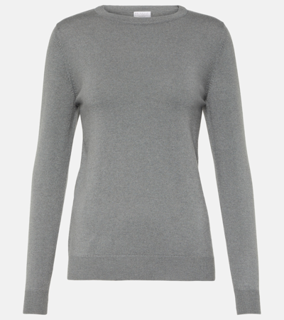 Brunello Cucinelli Embellished Cashmere Sweater In Grey