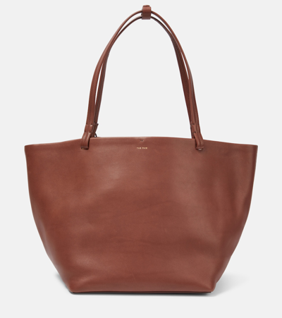 The Row Park Tote Three Leather Tote Bag In Brown