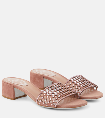 René Caovilla Embellished Suede Mules In Blush