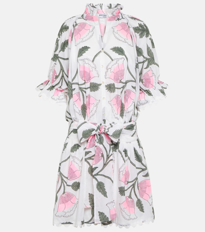 Juliet Dunn Floral Cotton Minidress In White/candy
