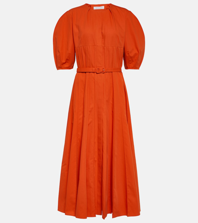 Gabriela Hearst Caden Puff-sleeve Cotton Midi Dress In Tonic Orange