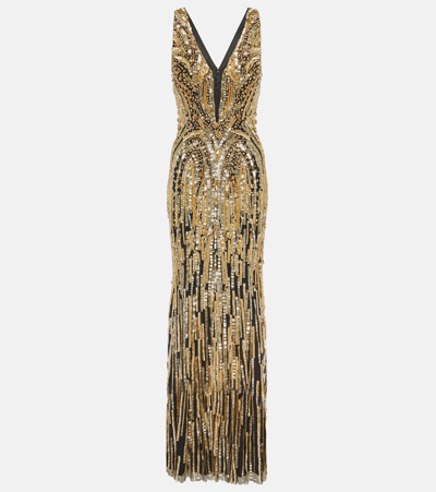 Jenny Packham Raquel Sequined Gown In Black