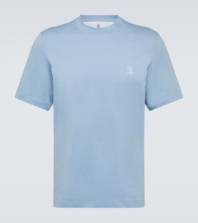 Brunello Cucinelli Logo-printed Cotton-jersey T-shirt In Blue