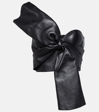Alexander Mcqueen Bow-detail Leather Bustier In Black