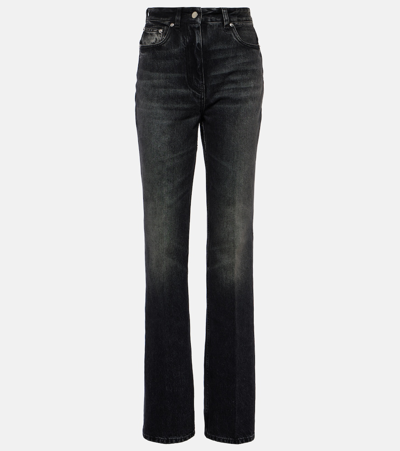 Ferragamo High Rise Denim Straight Jeans In Black