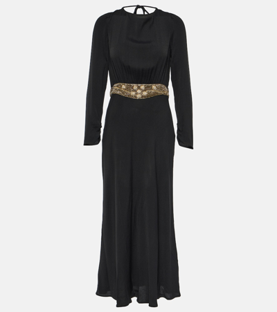 Rixo London Elena Embellished Crêpe Midi Dress In Antique Embellishment Black