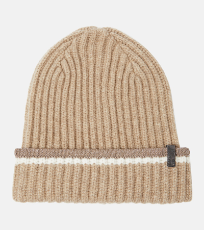 Brunello Cucinelli Ribbed-knit Cashmere Beanie In Brown