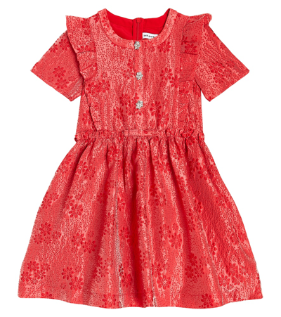 Self-portrait Kids' Floral Cotton Jacquard Dress In Red