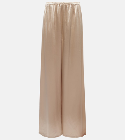 Ferragamo Satin Wide-leg Pajama Pants In Beige