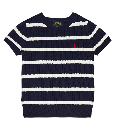 Polo Ralph Lauren Kids' Striped Knitted Cotton Top In Newport Navy/deckwash White