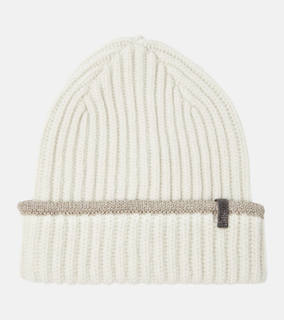 Brunello Cucinelli Ribbed-knit Cashmere Beanie In Ice White