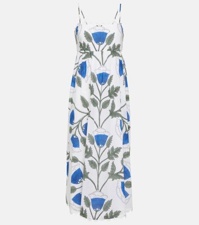 Juliet Dunn Floral Cotton Midi Dress In White/klein Blue
