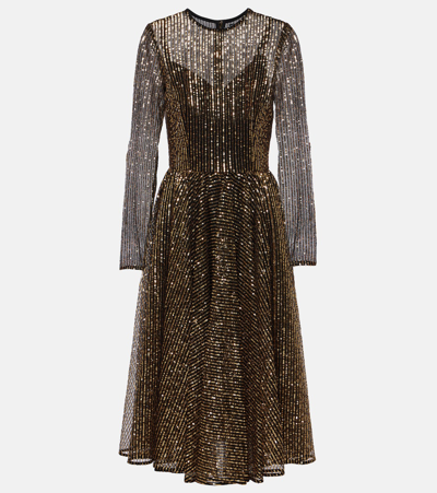 Dolce & Gabbana Sequined Tulle Midi Dress In Oro