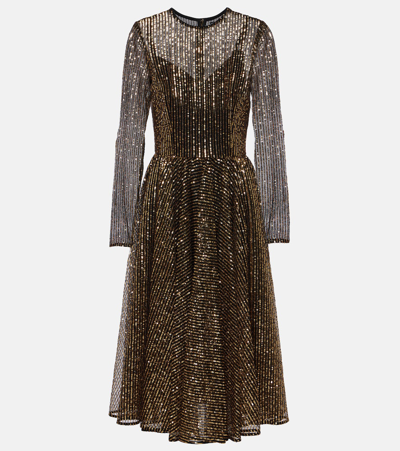Dolce & Gabbana Sequined Tulle Midi Dress In Gold