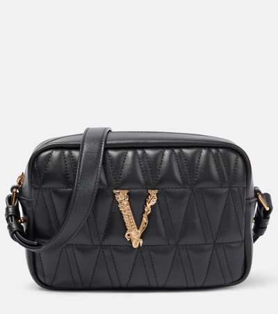 Versace Virtus Quilted Leather Crossbody Bag In Black Gold