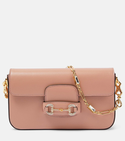 Gucci Horsebit 1955 Leather Shoulder Bag In Dusty Carm.rose/crys