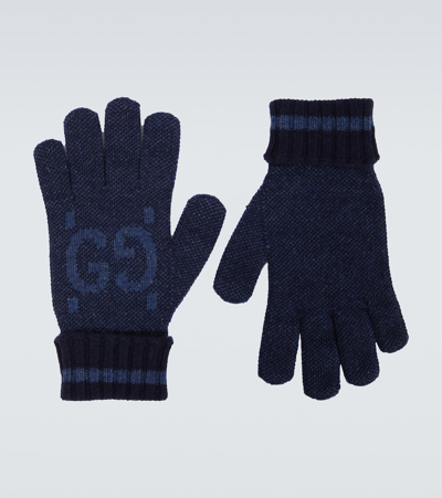 Gucci Gg Cashmere Gloves In Petrol.blue/sky Blue