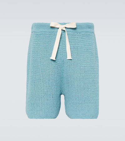 Commas Openwork Cotton Shorts In Ocean Blue