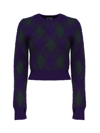 Burberry Check Knit Long-sleeve Thumbhole Sweater In Royal