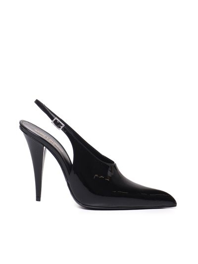 Saint Laurent Raven Patent Leather Slingback Pumps In Black