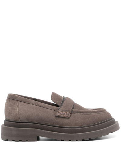 Brunello Cucinelli Grey Flat Shoes In Brown
