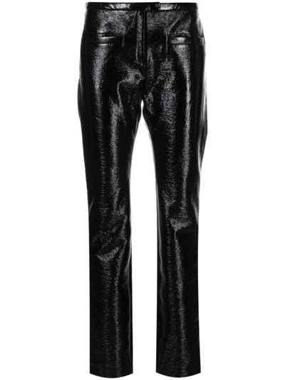 Courrèges Coated Cotton-blend Slim-leg Pants In Black